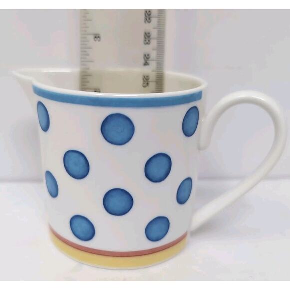 VTG Villeroy & Boch Twist Anna Cream Sugar Set With Lids White Blue Polka Dots - Picture 10 of 12